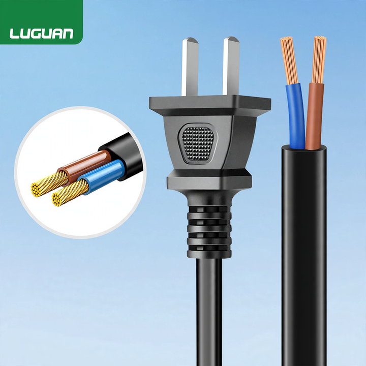 Power cable with flat plug, PVC jacket