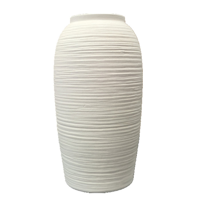 Ceramic flower vase with grooves, modern, white