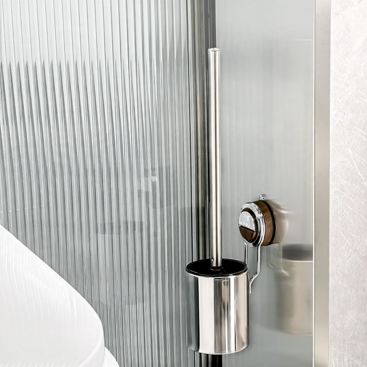 Stainless steel toilet brush with suction cup