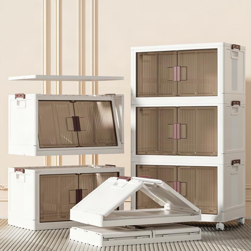 Foldable storage box made of plastic