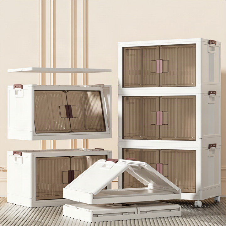 Foldable storage box made of plastic