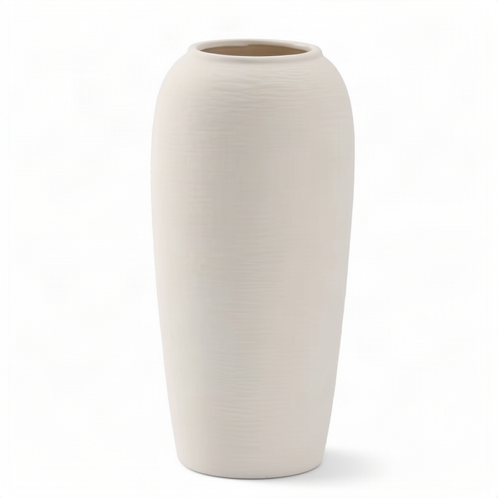 Ceramic flower vase with grooves, modern, white