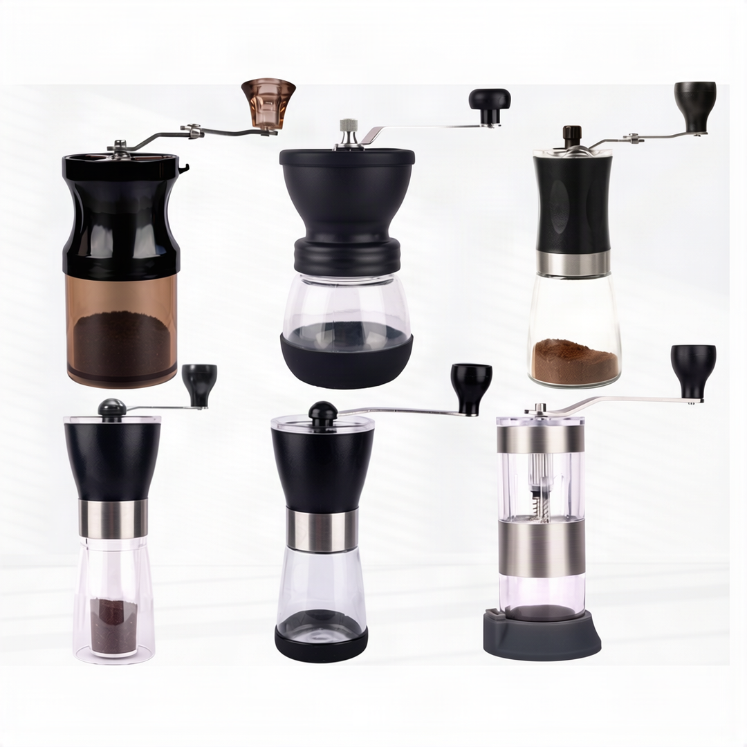Manual coffee grinder with ceramic grinding mechanism, stainless steel