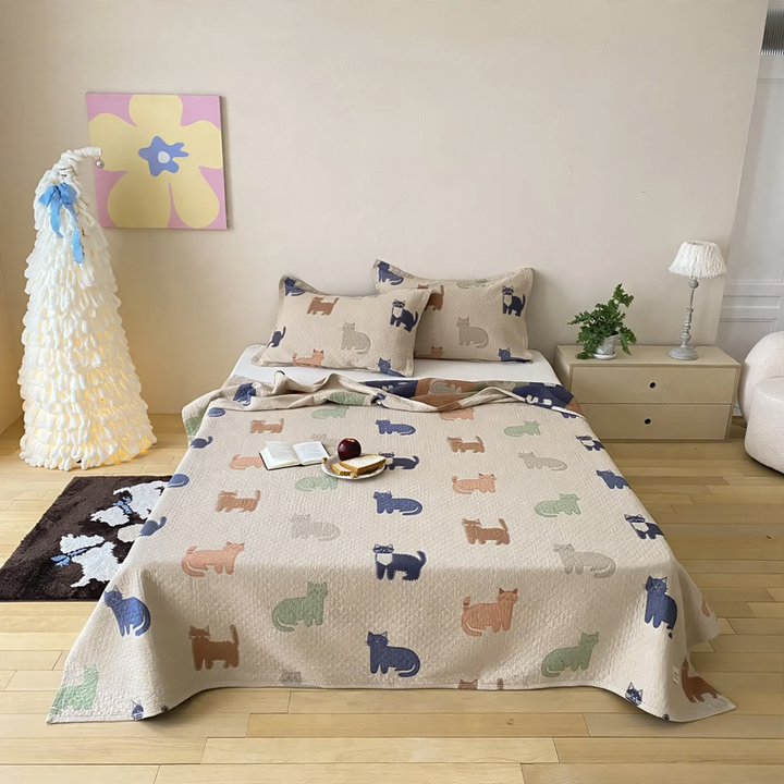 Cotton bedspread 3-piece, gauze fabric