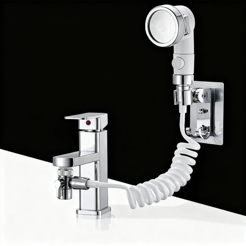 Faucet attachment with shower head and filtration