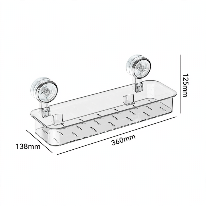 Bathroom shelf with suction cup, wall mountable