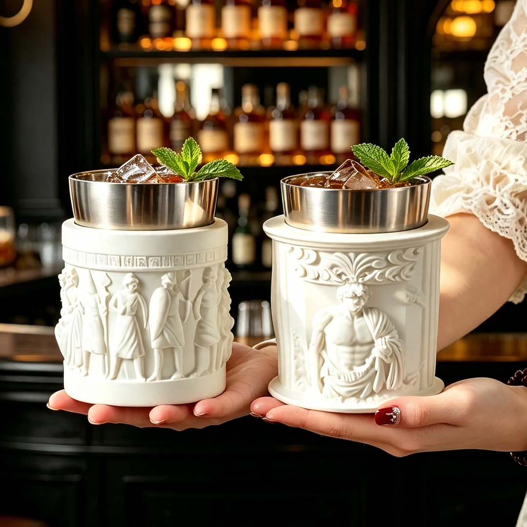 Stainless steel cocktail glass with Roman column embossing