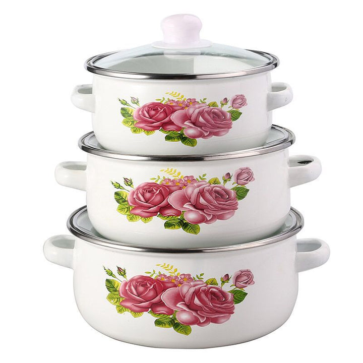 Enamelled Cooking Pot Set with Glass Lid