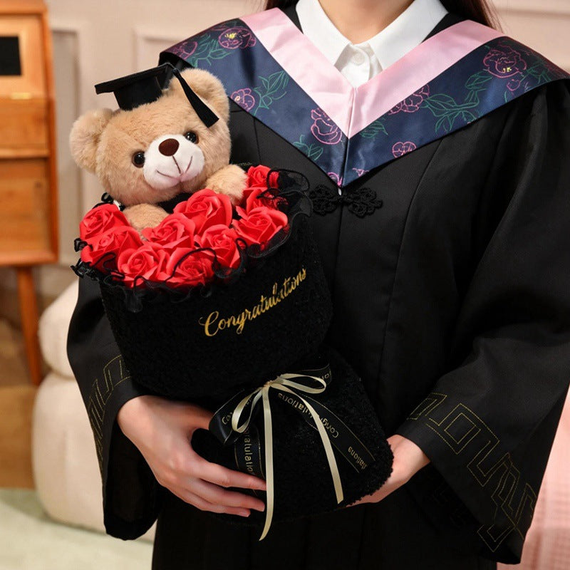 Plush teddy bear with bouquet, 45 cm