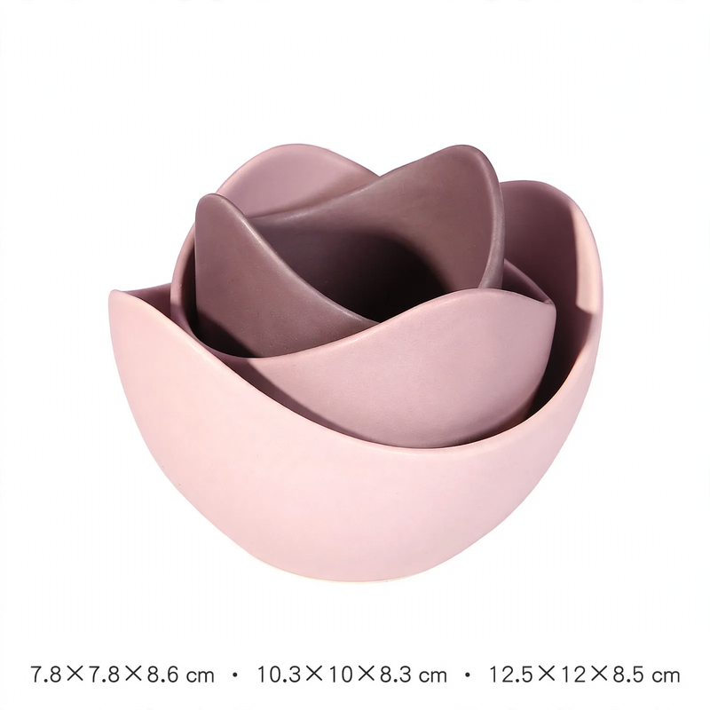 Ceramic bowls set, lotus shape, muted colors