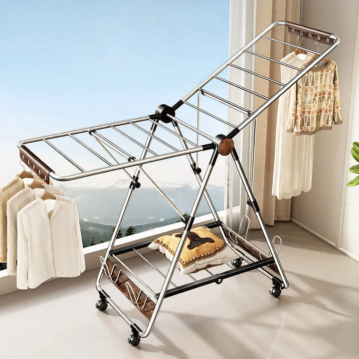 Stainless steel clothes drying rack, foldable, standing model