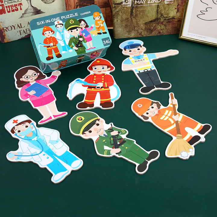 Wood Puzzle Set Little Explorer, 6 Designs