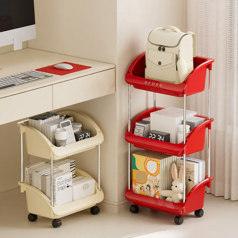 Roll cart with wheels, PP plastic, multi-tiered