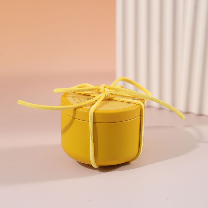 Scented candle in pastel colors, soy wax blend