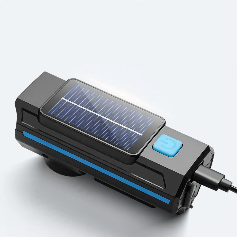 Bicycle light, solar charging, with horn and bell