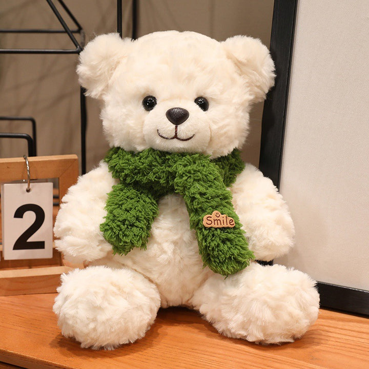Large plush teddy bear with silk ribbon