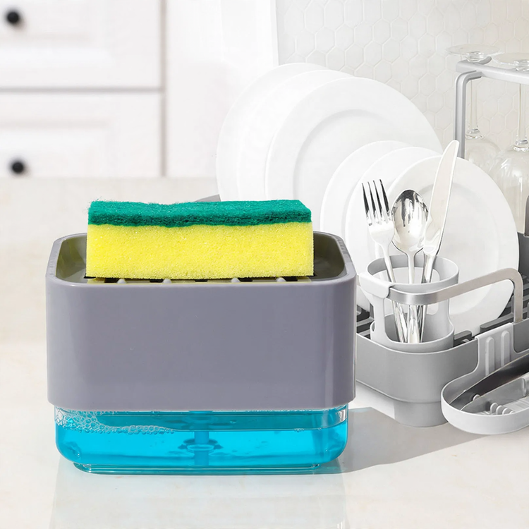 Soap dispenser with sponge and cleaning cloth