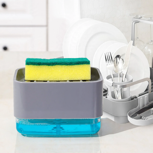 Soap dispenser with sponge and cleaning cloth