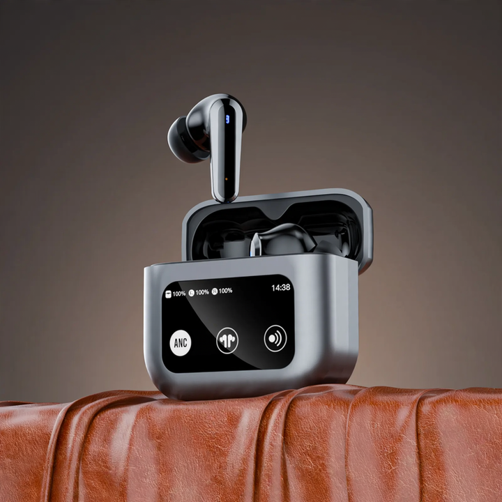 Bluetooth headphones with LCD display and noise cancellation