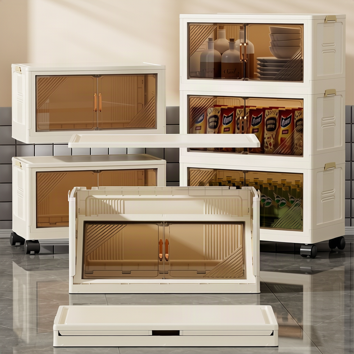 Foldable storage box made of plastic