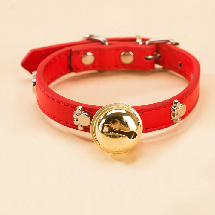PU-Collar with Paw and Bone Design and Bell