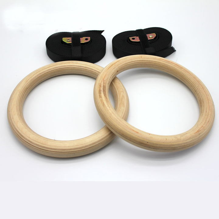 Wooden gymnastics rings with strap