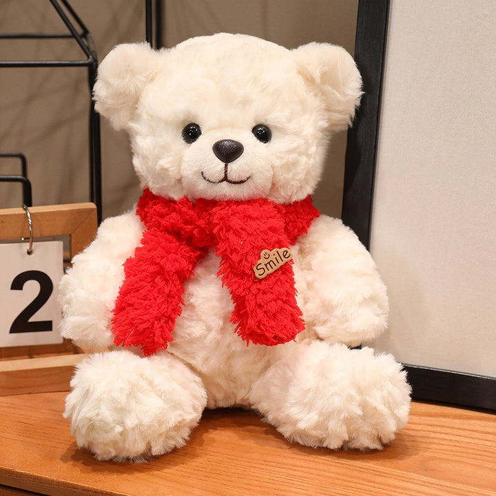 Large plush teddy bear with silk ribbon