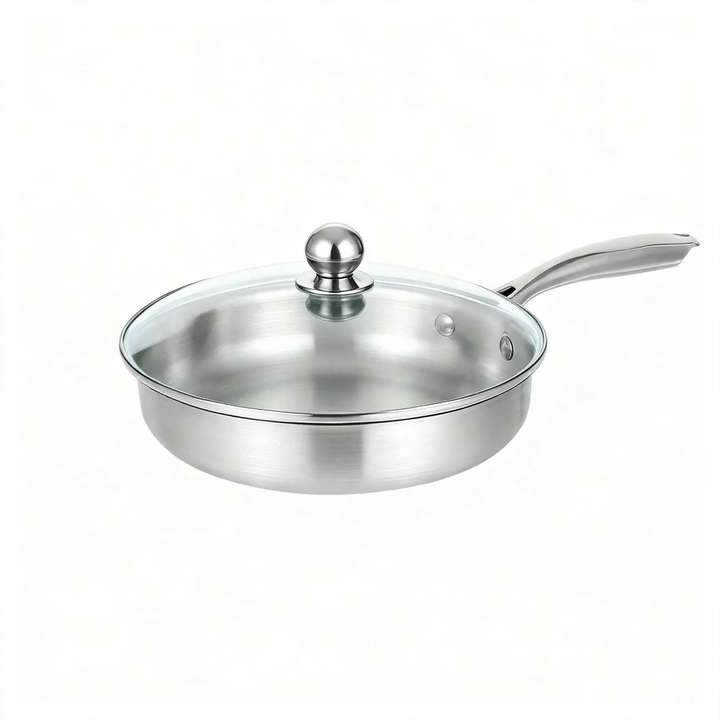 Frying pan, 410 stainless steel, honeycomb pattern