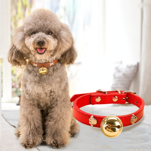 PU-Collar with paw, bone, and bell design
