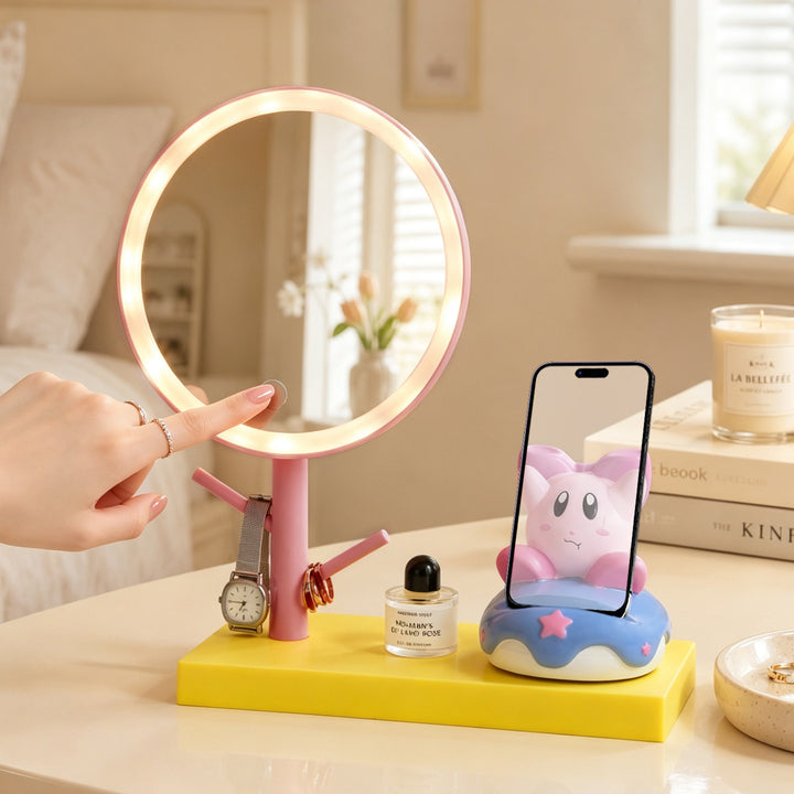 Makeup mirror with LED and phone holder
