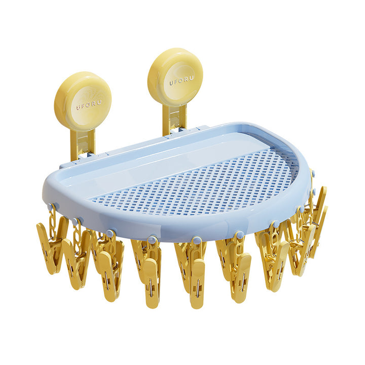 Clothes drying rack with suction cup and 24 clips