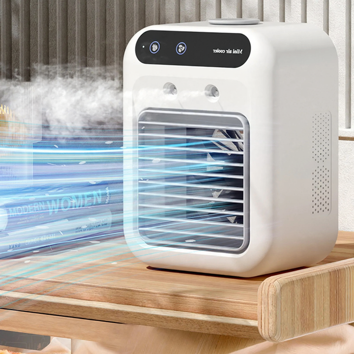 Portable table cooling fan with spray function