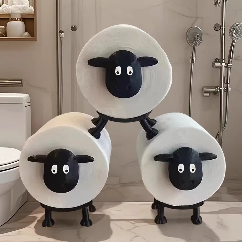 Toilet paper holder made of synthetic resin, sheep design