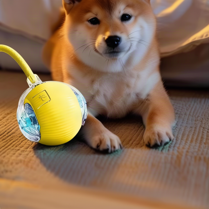 Rubber play ball for dogs with tail