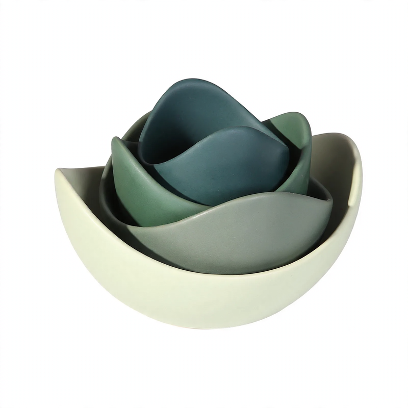 Ceramic bowls set, lotus shape, muted colors