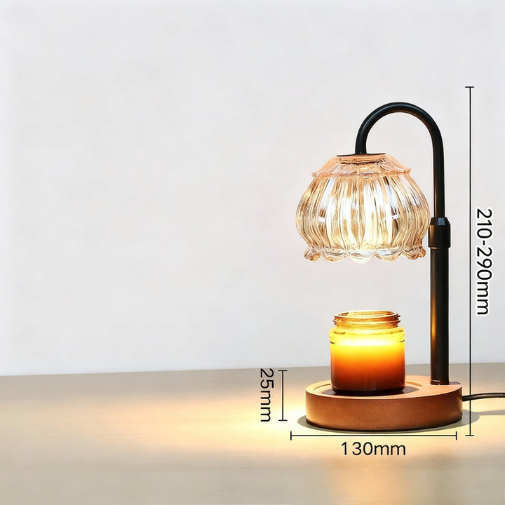 Wax melting lamp with wooden base