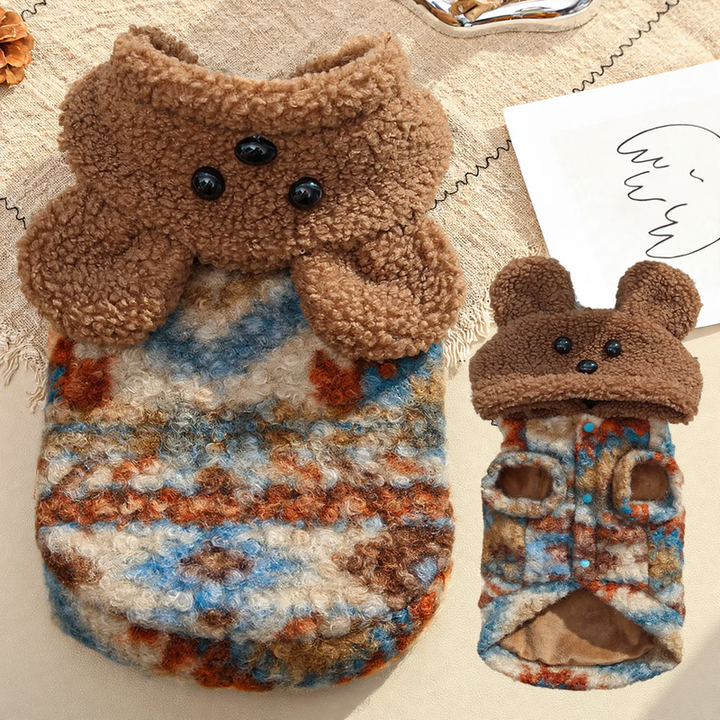 Pet sweater with fleece lining, two-armed