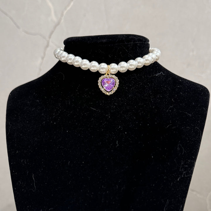 Cat collar with pearls and heart pendant