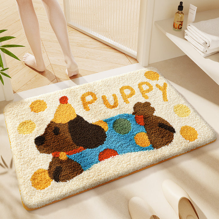 Cartoon doormat made of faux fur, washable