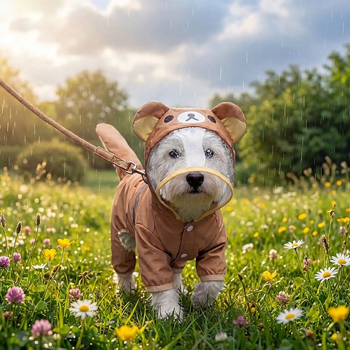 Dog rain jacket with bear motif, four-legged