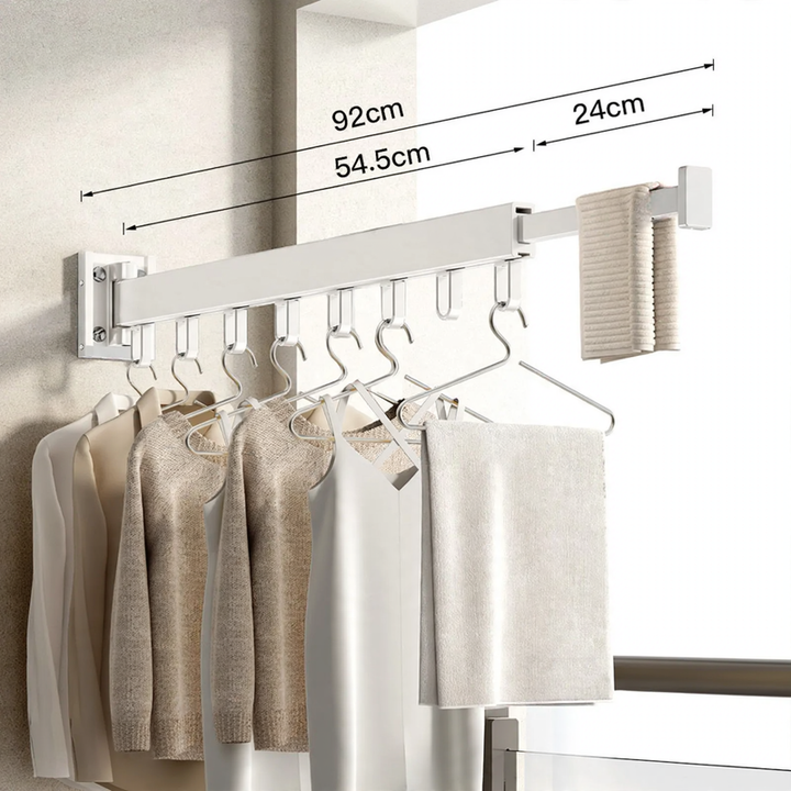 Wall-mounted drying rod, extendable, aluminum