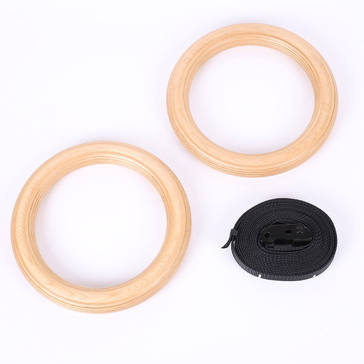Wooden gymnastics rings with strap