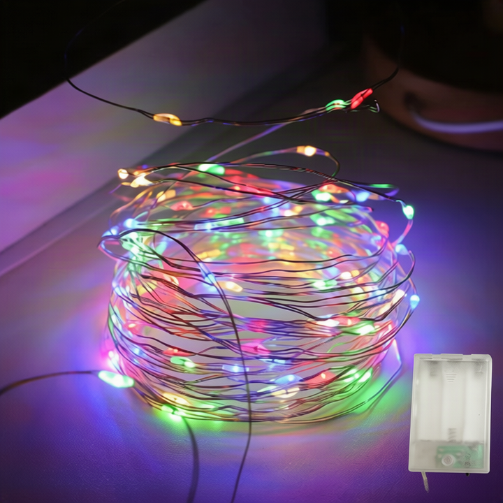LED string lights, 10 m, 100 lights, USB/battery