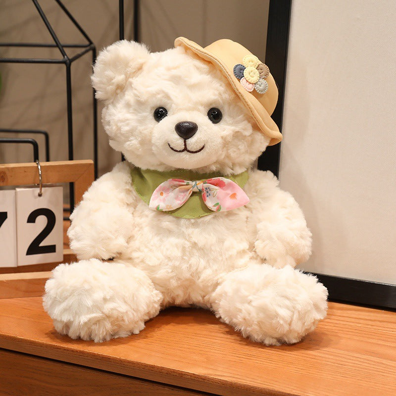 Large plush teddy bear with silk ribbon