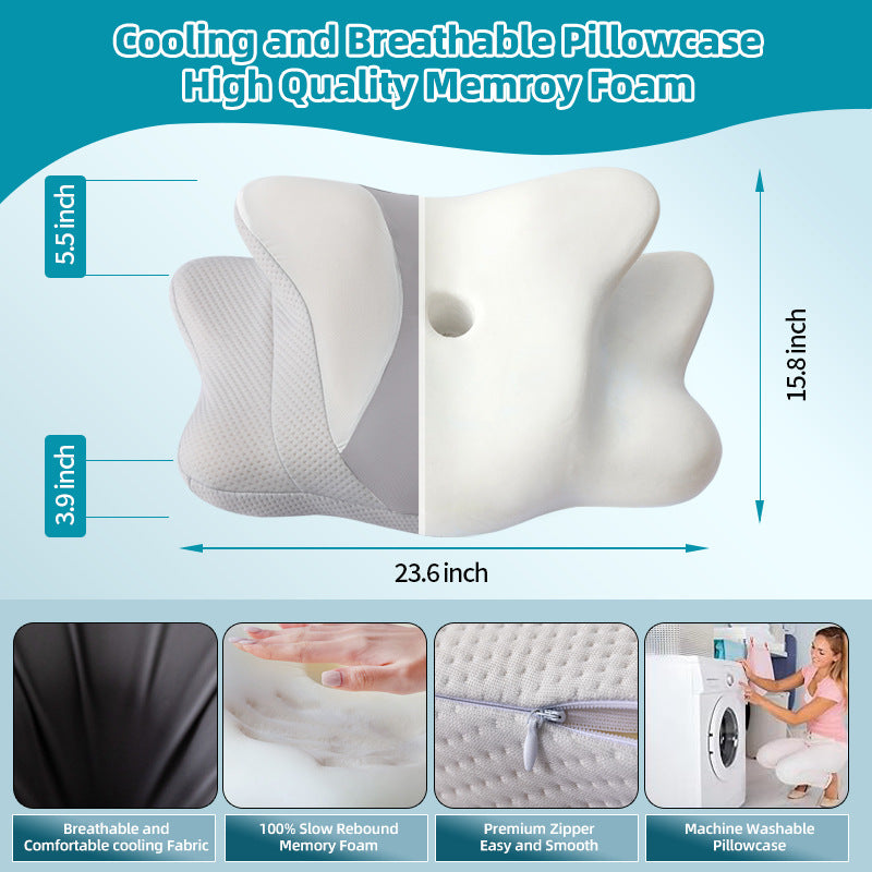 Neck support pillow made of memory foam, butterfly shape