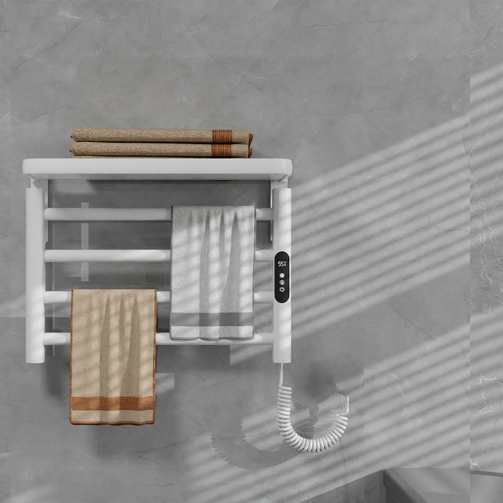 Towel radiator with towel holder, steel construction