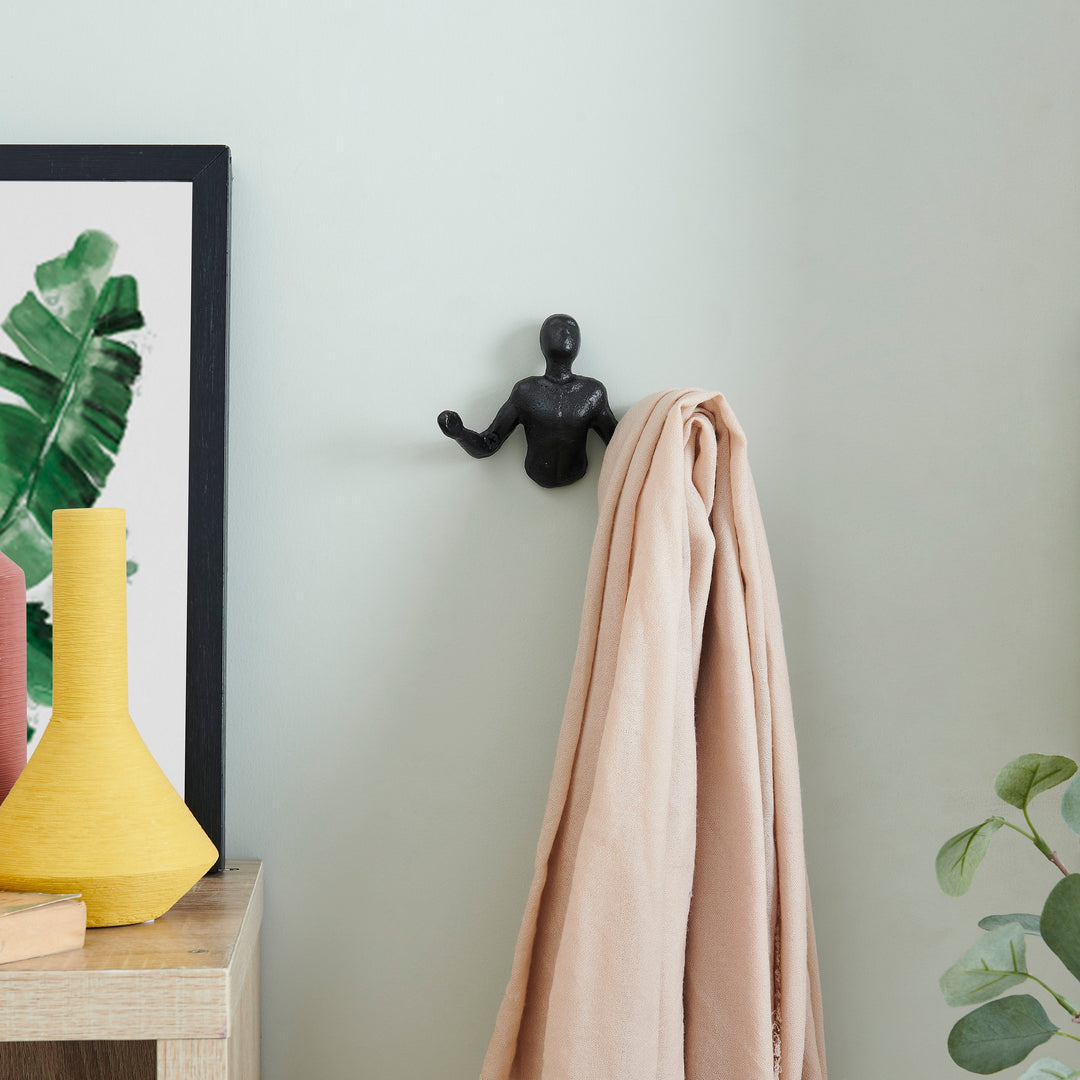 BowLift | Protruding "Palms Up" Cast Iron Decorative Black Wall Mount Hooks (Set of 2)