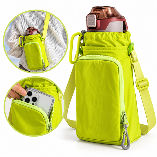 Compact Drawstring Crossbody Utility Pouch with Front Zip Pocket Bowlift