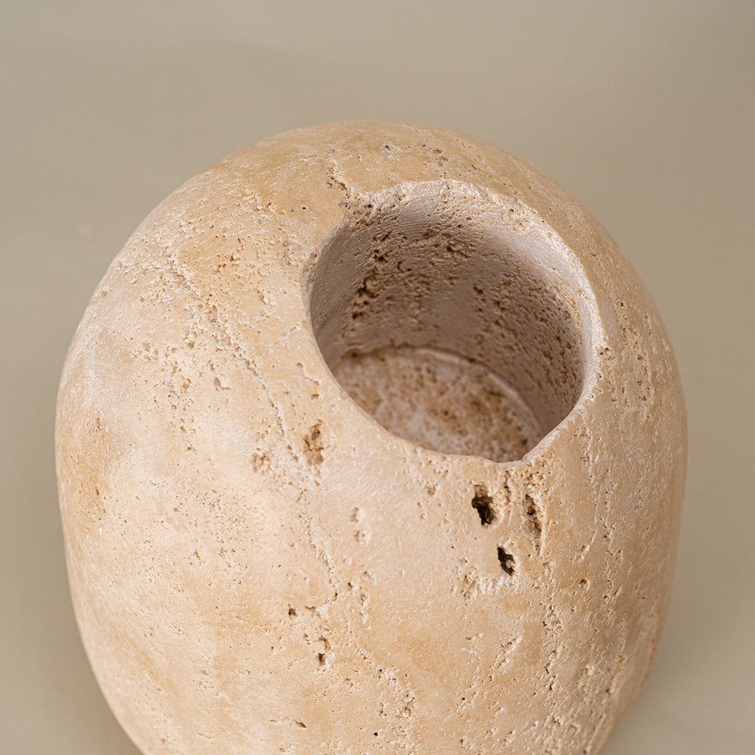 BowLift | Beige Travertine Stone Match Holder and Toothpick Jar