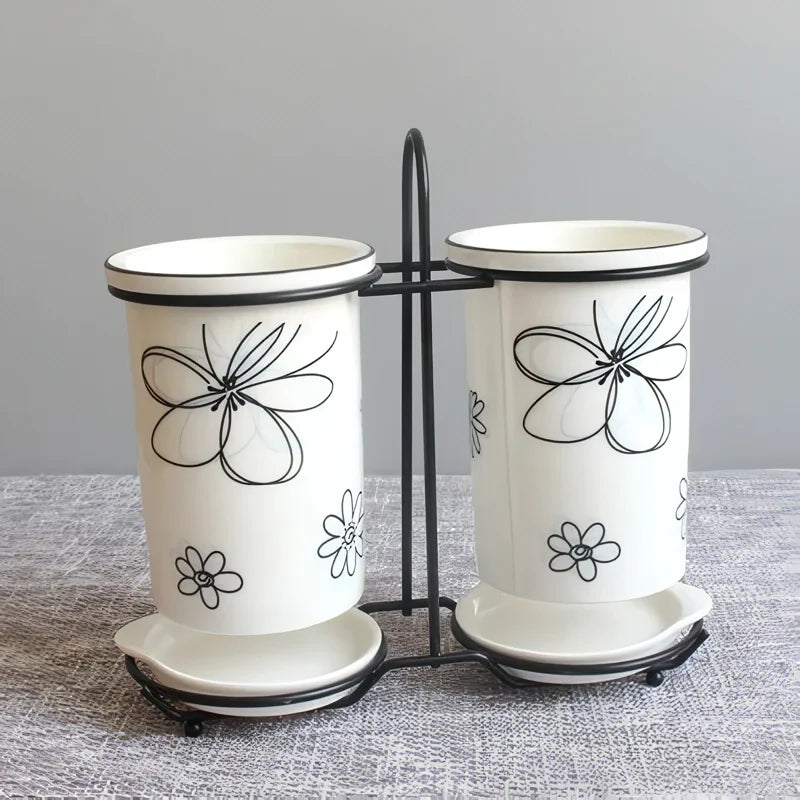 BowLift | Ceramic Chopsticks and Utensil Storage Set with Drainage Rack